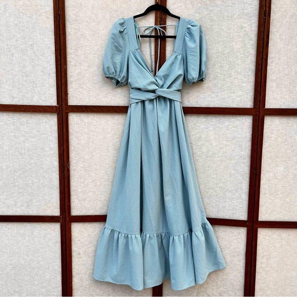 ASTR the Label Twist Back Tie Midi Light Blue Teal Romantic Dress - Medium - Picture 5 of 14